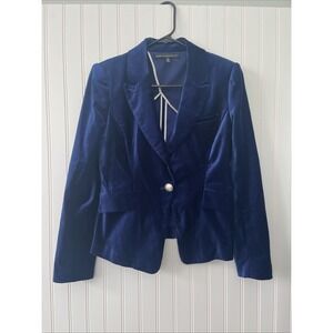 White House Black Market Blazer women Size 4 velvet blue Button Up Luxury
